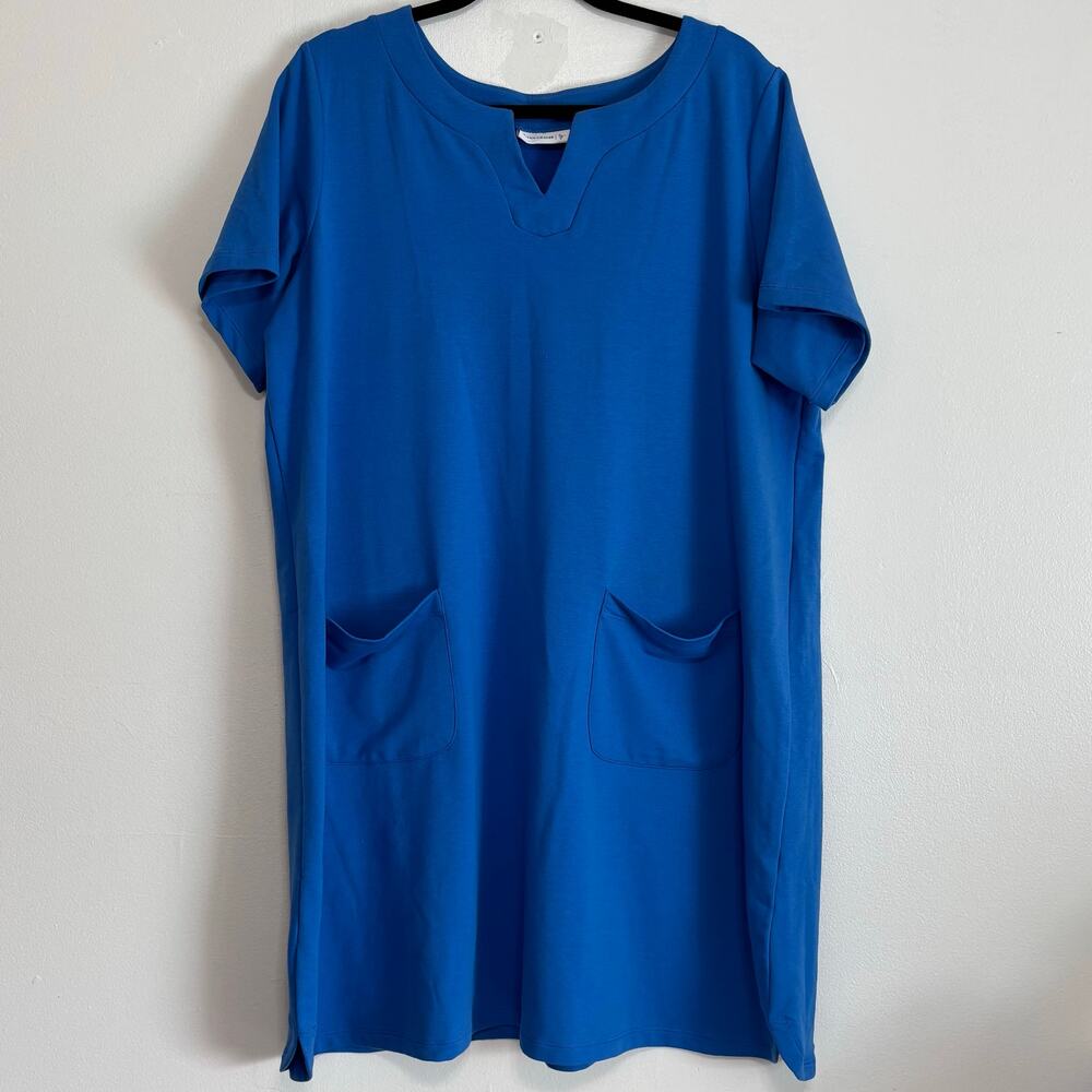 Susan Graver Blue V Neck T Shirt Dress 1X Plus Size
